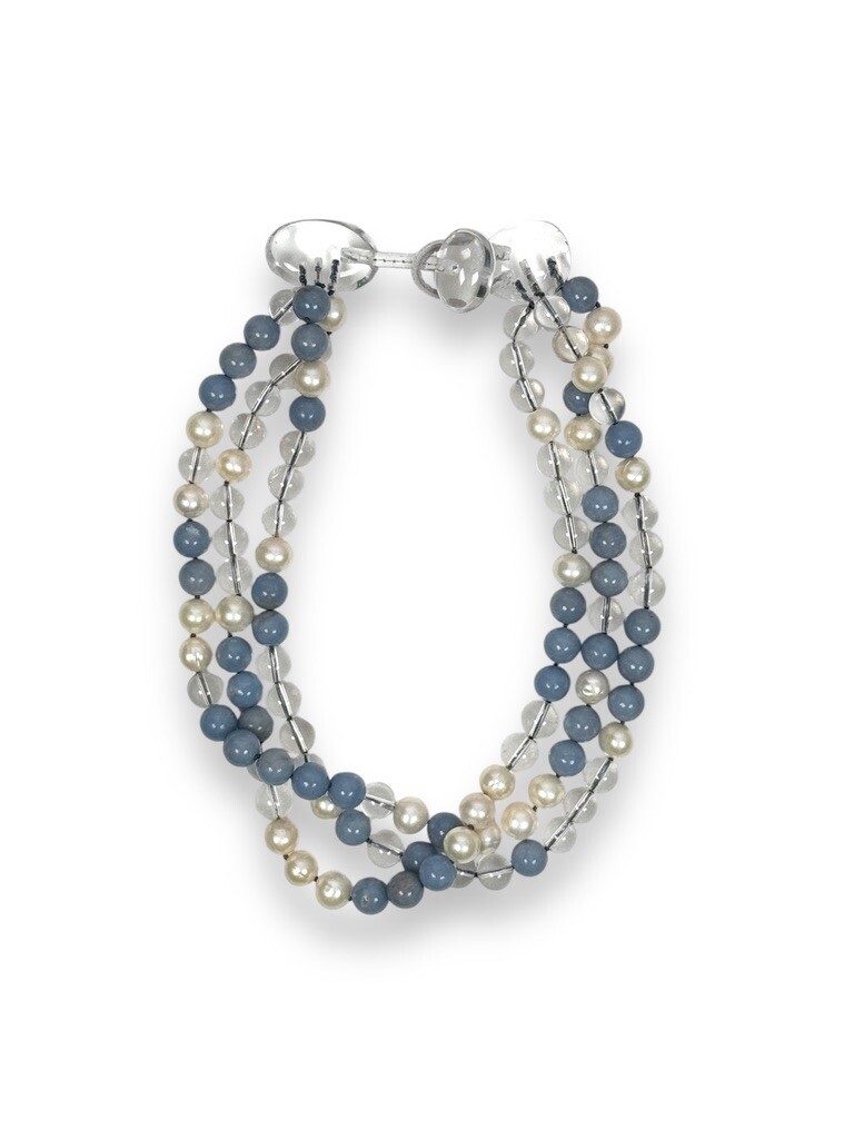 Angelite, crystal quartz, pearls