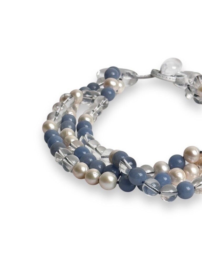 Angelite, crystal quartz, pearls