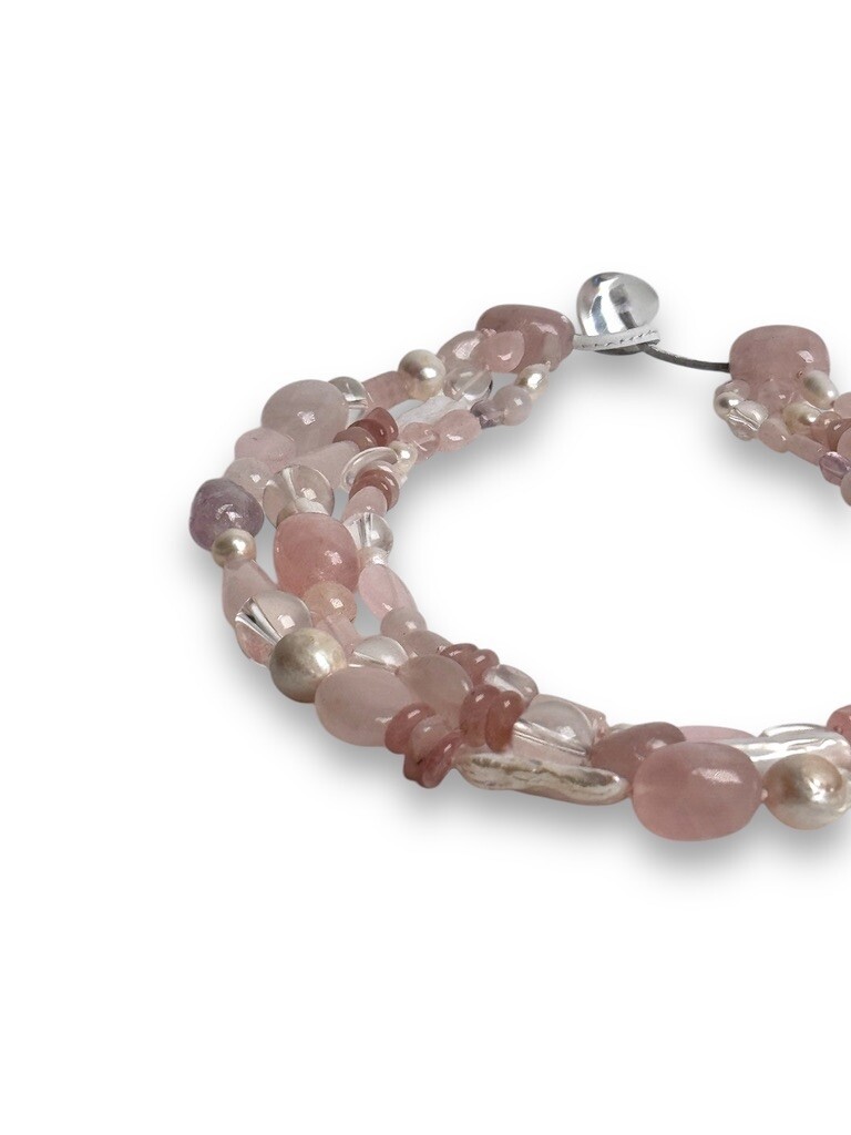 Layered necklace with quartz and freshwater pearls