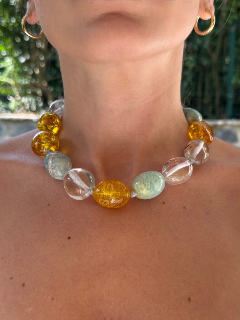 Necklace: Citrine, amazonite and crystal quartz