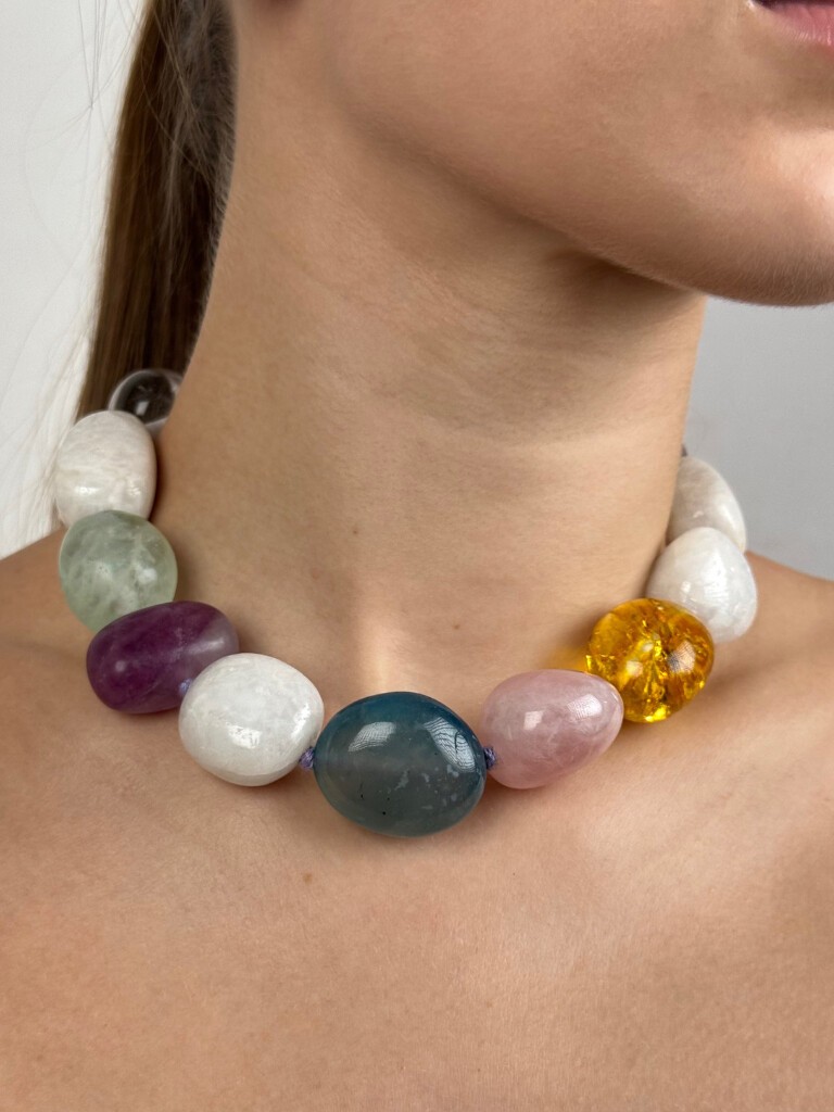 Necklace: Moonstone, fluorite, citrine and agate