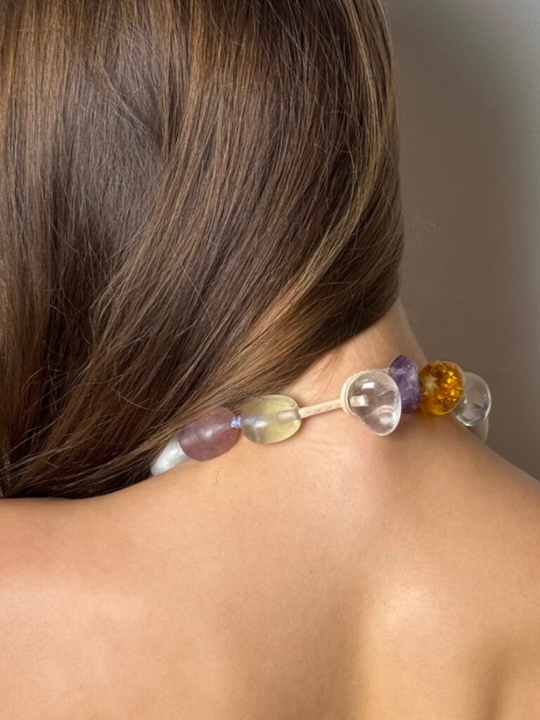 Necklace: Moonstone, fluorite, citrine and agate