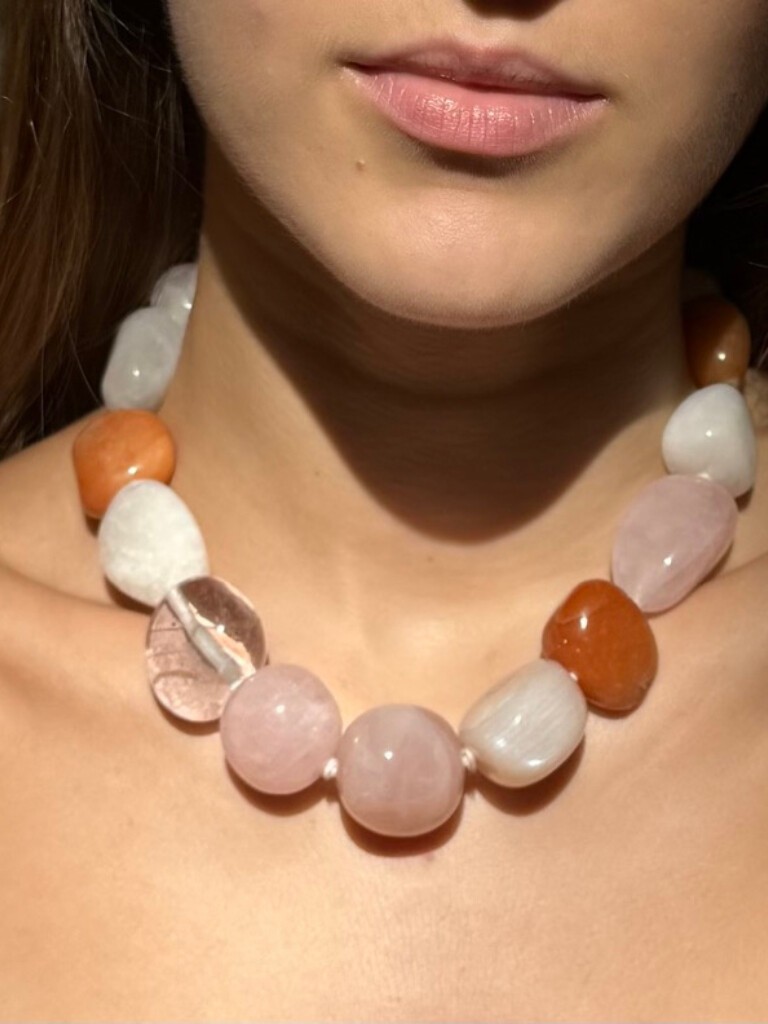 Necklace: Aventurine, rose quartz, agate, moonstone