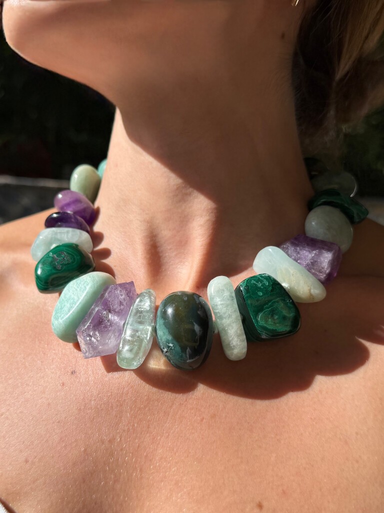 Statement necklace with mixed materials